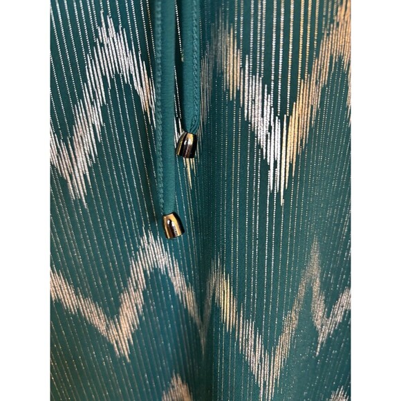 BOB MACKIE Chevron Hi-Low Knit Top Women 2X Green Tie Neck Metallic Party Blouse - Picture 5 of 12